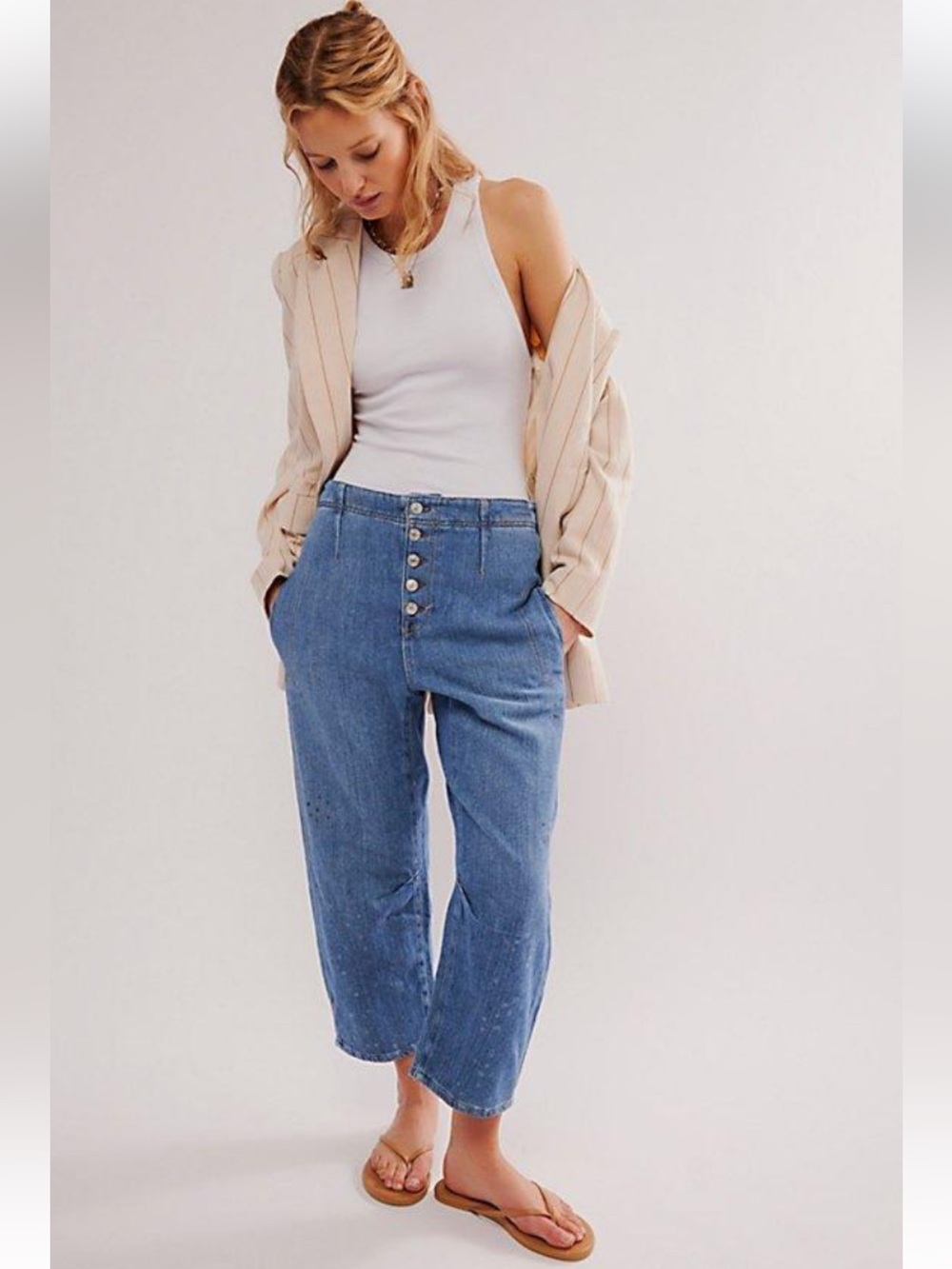 We The Free Relaxed Blue Button-Fly Oska barrell Jeans